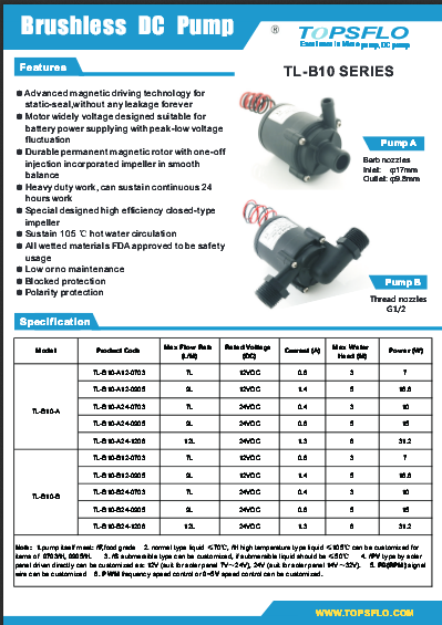 TOPSFLO 12V 24V Mikro-schwanzlose Wasser-Pumpe DCs - Changsha