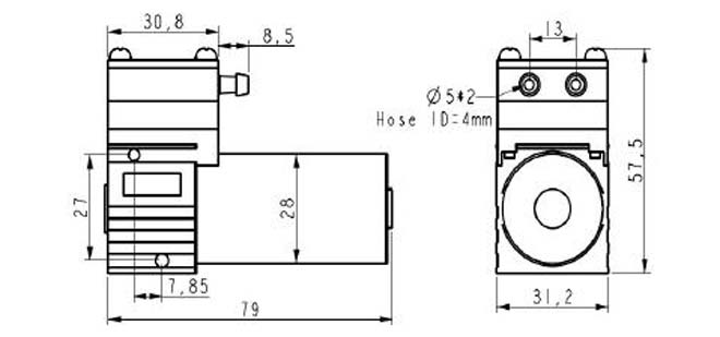 micro diaphragm 12v pump tf30a-d-dimension